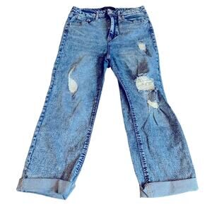 Indigo Rein Medium Wash Crop Distressed High Rise Jeans 9/28